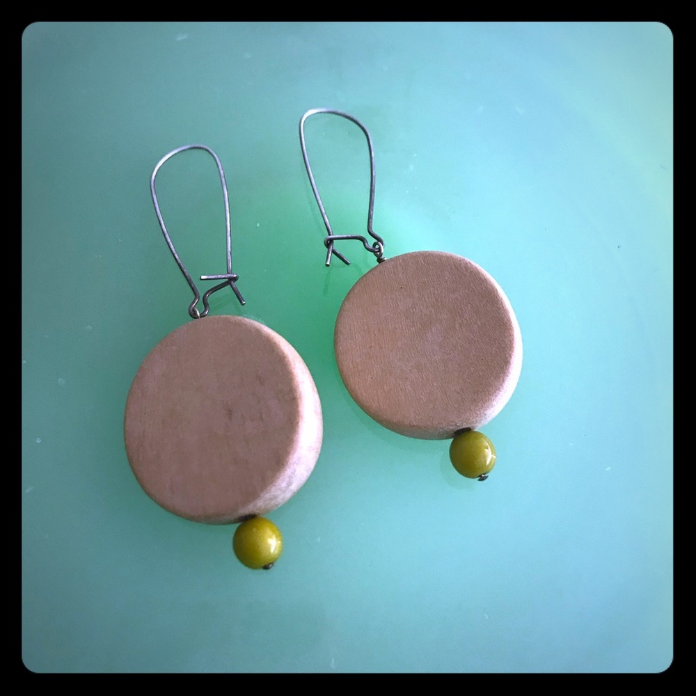 Wood and Bead Kidney Hook Earrings
